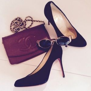 CHRISTIAN LOUBOUTIN HEELS.  Black. Suede.